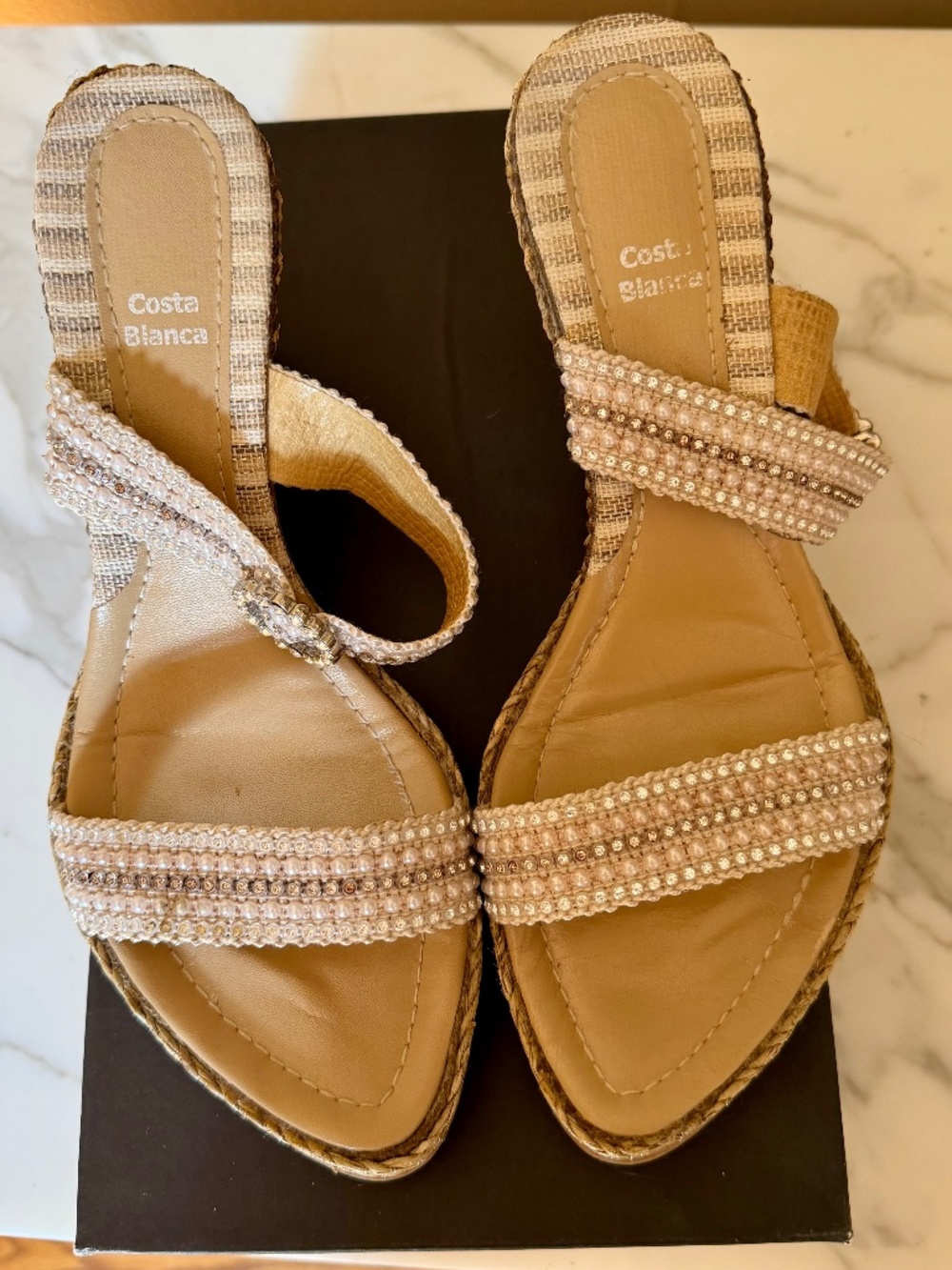 Costa Blanca wedge pearl/rhinestone wedge sandals size 8.5